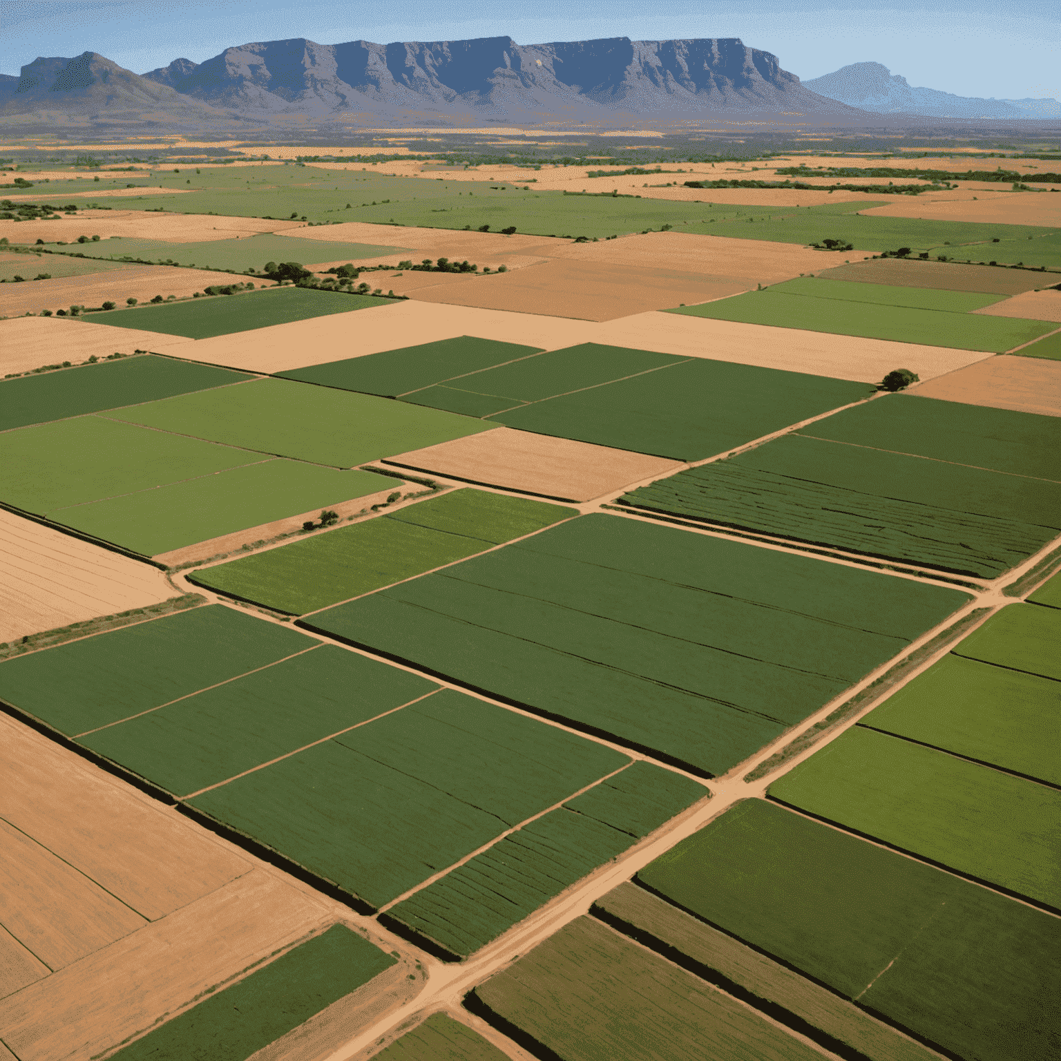 South African farmland with visible effects of climate change, such as drought-stricken fields and innovative irrigation systems