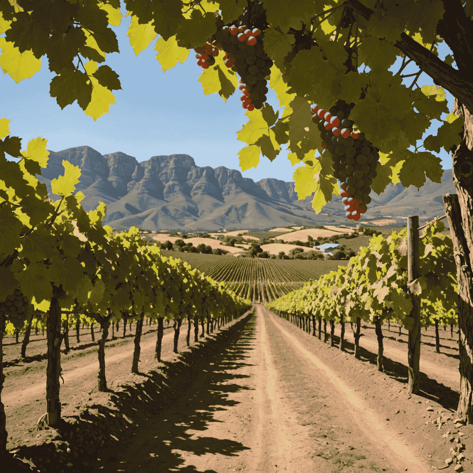 A South African vineyard with innovative shading systems and drought-resistant grape varieties, showcasing adaptation to warmer climates