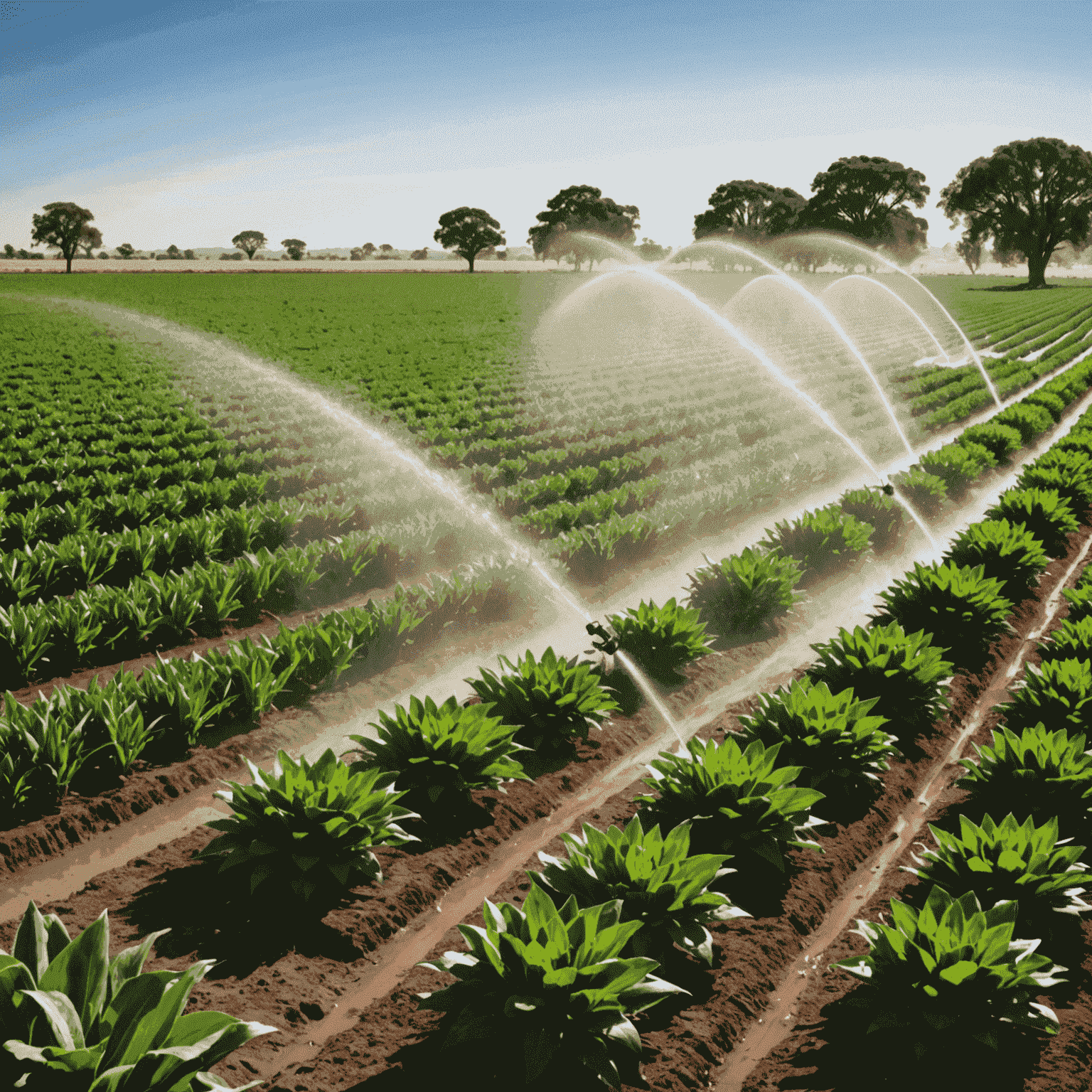 Modern irrigation systems in action on a South African farm, showcasing water-saving technologies like drip irrigation and smart sprinklers