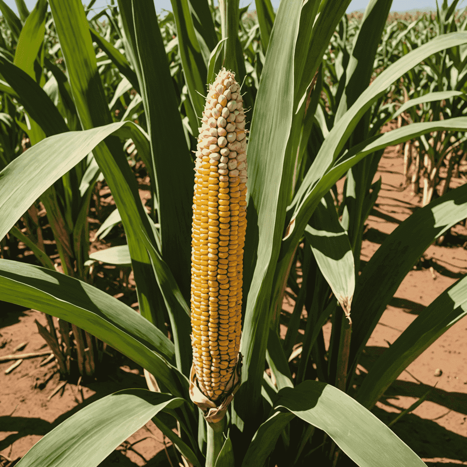 Close-up of drought-resistant maize variety growing in arid South African soil