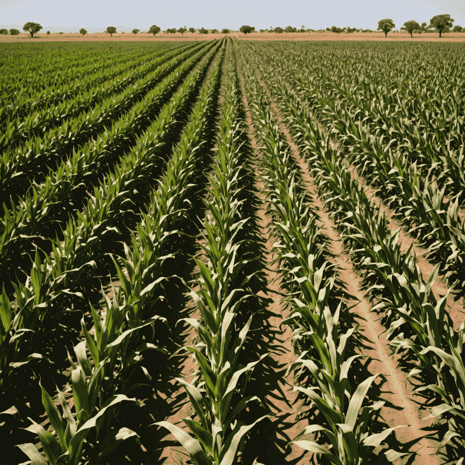 A field of thriving drought-resistant maize in South Africa, with visible differences compared to traditional varieties