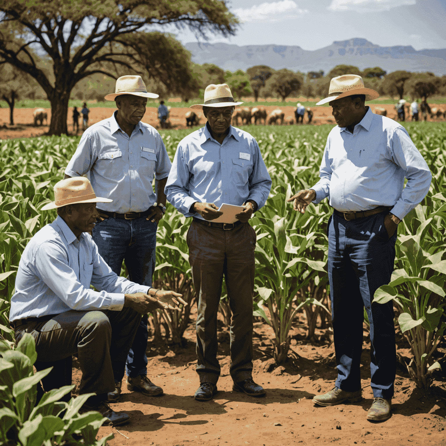 South African government officials discussing climate change adaptation policies with farmers